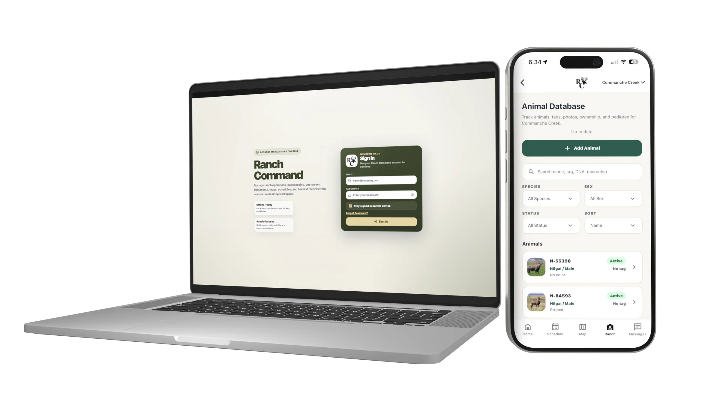 Ranch Command shown across laptop and phone workflows